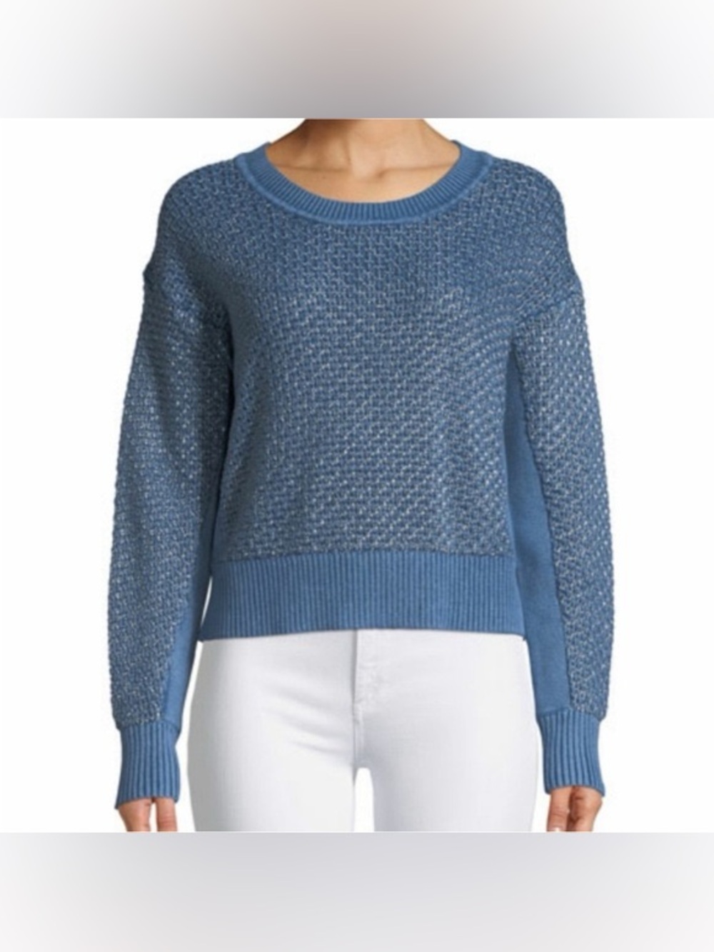 Rag & Bone Kyra Crewneck Metallic Knit Pullover Indigo Blue size Small